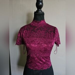 4 For $20✨️Guess Womens XS Extra Small-Small Burgandy Maroon Lace T Shirt Top